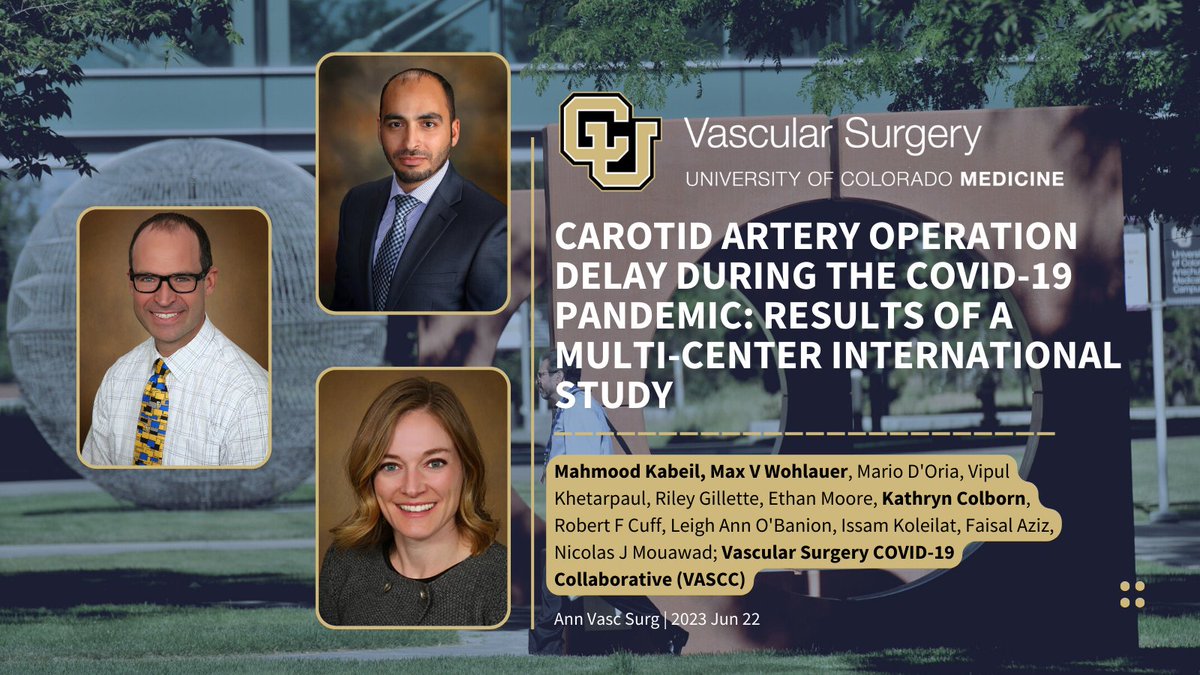 Congrats to Drs. @mahmoodkabeil, @doctormaxw, and @ColbornKathryn on their study 'Carotid Artery Operation Delay During the COVID-19 Pandemic: Results of A Multi-Center International Study.'

Read more: doi.org/10.1016/j.avsg…