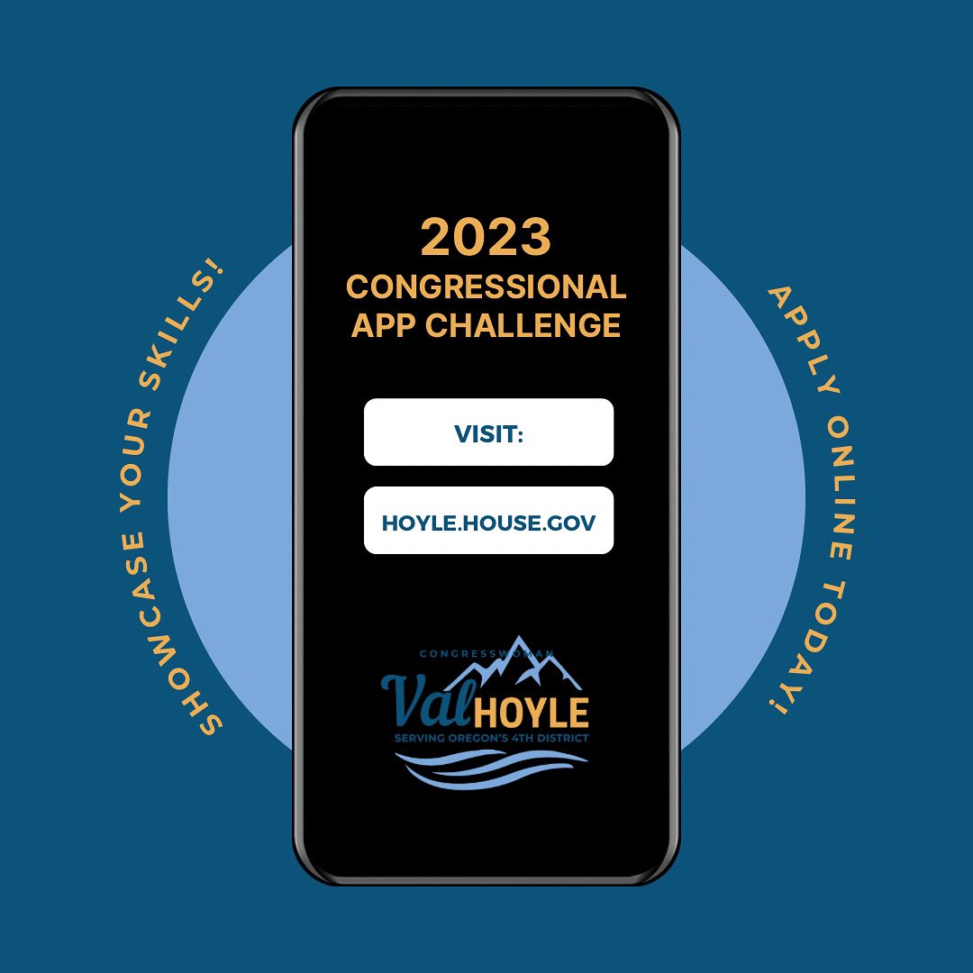 My office is now accepting applications for the #CongressionalAppChallenge! 
  
Middle & high school students across #OR04 can create & submit their own app for the opportunity to receive national recognition.

hoyle.house.gov/services/congr…