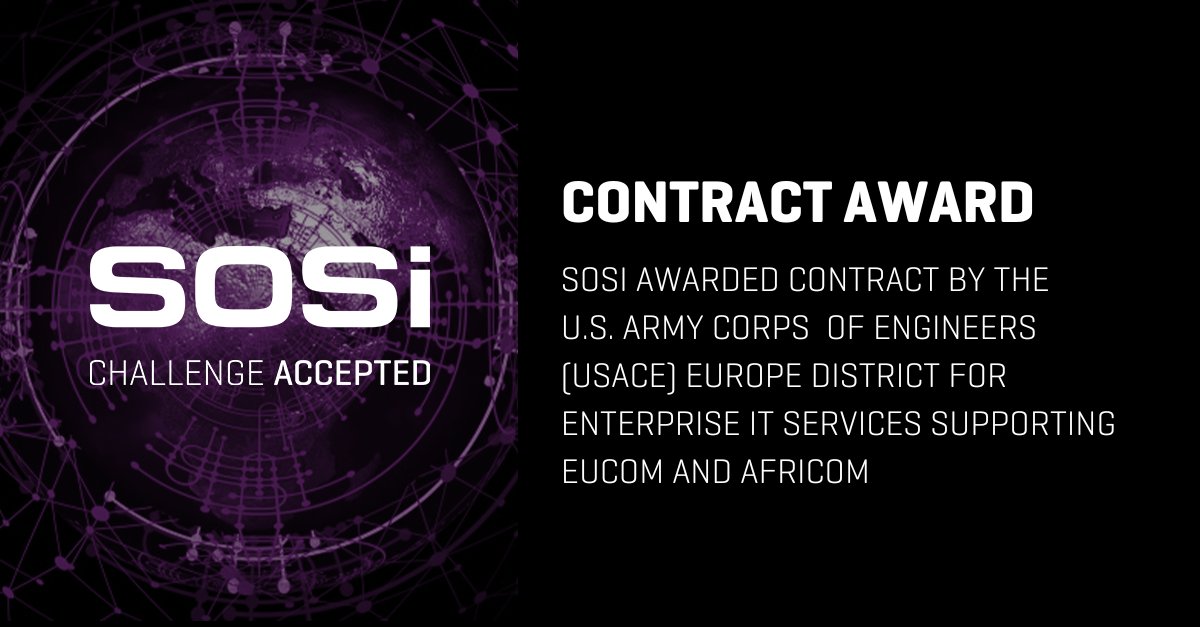 SOSi was awarded a five-year, $25 million contract to support the <a href="/USACEHQ/">USACE HQ</a> Europe District with a wide range of Enterprise IT Services (EITS) in Europe, Israel, and Africa.

Read the full release: sosi.com/press-release/…

#WeAreSOSi #tech #ArmyCorpsofEngineers #govcon