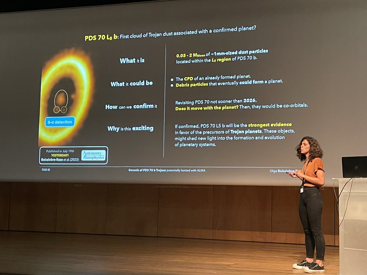 DMontesG's tweet photo. Talk by Olga Balsalobre Ruza (Center for Astrobiology CAB)
Genesis of PDS 70 b Trojans hunted with ALMA at TOE III, Towards Other Earths #conference @IAstroPT The Planet-Star connection, 20 July 2023 #TOE3_Porto2023 @OlgaBalsi @jlillobox https://t.co/ZEBD551ZdB