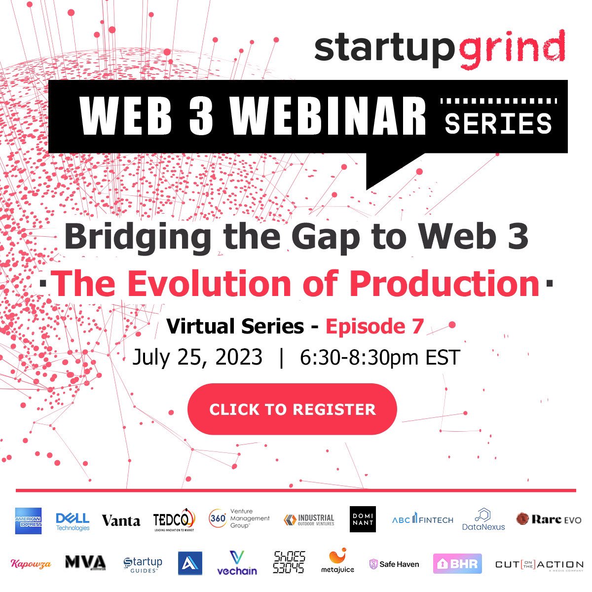 Bridging the Gap to Web3
Ep. 7: The Evolution of Production 

🗓️July 25, 5:30pm CST
📍Startup Grind livestream

Excited to see how these Web3 and Web2 teams view the impact of different technologies on the events and production industry.

Register by using the link in my bio.