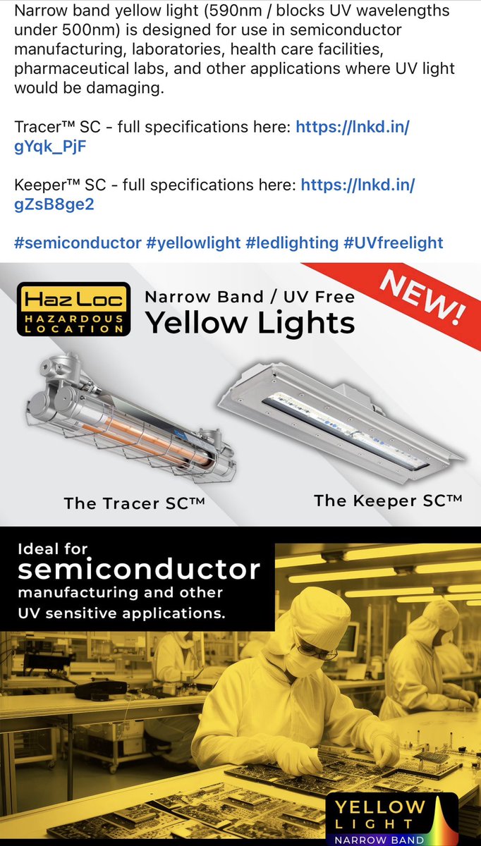 Jim12954128's tweet photo. @alpine4holdings subsidiary Solas Ray™ Lighting w/ 2 new hazardous location #LED lights for applications where ultraviolet light must be avoided. Ideal for #semiconductor industry $ALPP
#yellowlight #ledlighting #UVfreelight
#energyefficiency #cleanersmarterbrighter
#MadeInUSA https://t.co/4D3Xdu1X55