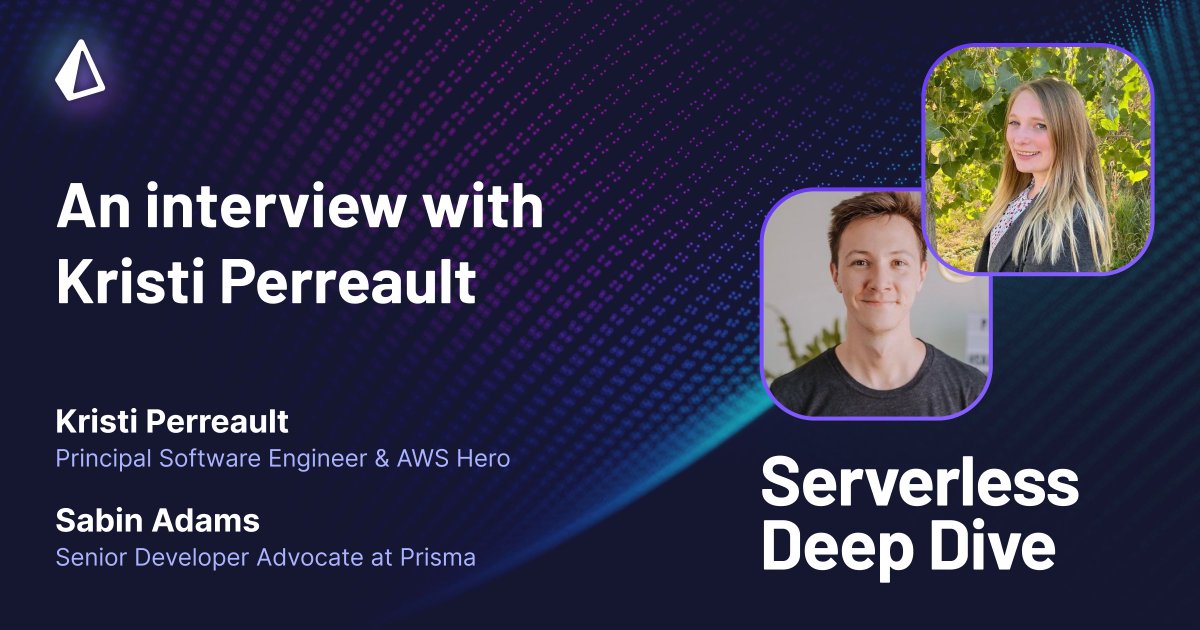 prisma's tweet photo. Weโre thrilled to welcome @kperreault95 for the fourth edition of #ServerlessDeepDive! ๐
๐ As a Principal Software Engineer & AWS Hero, Kristi will be sharing her experiences in the serverless ecosystem.
Watch at https://t.co/R7a1nWNmGd https://t.co/98oNfSR2Og