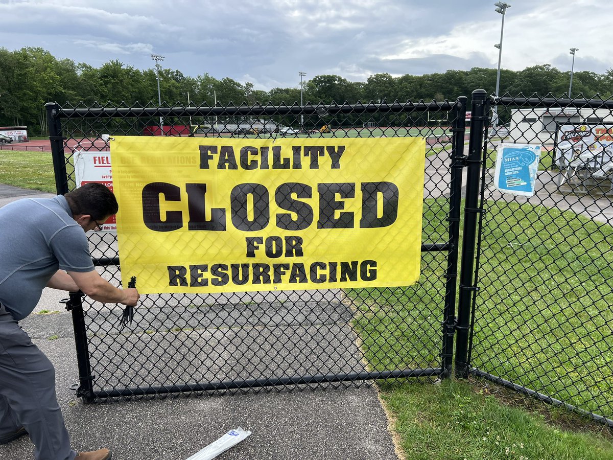 MHS Turf Update > MHS Staff & TurfCo have been working hard to get the new MHS Turf installed, lots more work and painting to do!$! PLEASE STAY OFF the Turf & Track until we’re done, thanks & RAWK ON!$!💪🥳🙌❤️‍🔥☀️@jcotlin @MilfordSchools @Chappy8611 @LauriePinto5 @MHSBoosters2
