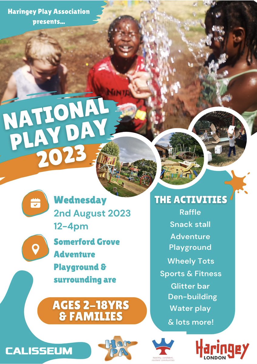 Haringey Play Association (@harpaofficial) on Twitter photo Come join us for National Play Day 2023 at Somerford Grove Adventure Playground and surrounding green space. #PlayMatters Contact sereena@haringey-play.org.uk Come join us for National Play Day 2023 at Somerford Grove Adventure Playground and surrounding green space. #PlayMatters Contact sereena@haringey-play.org.uk