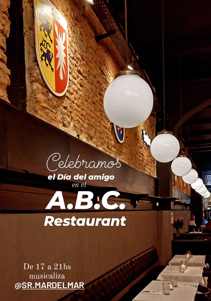 Hoy desde las 17hs musicalizando  y festejando el Día del amigo en el A.B.C Restaurant con buenos happy hours!!
Peatonal Lavalle 545
Microcentro