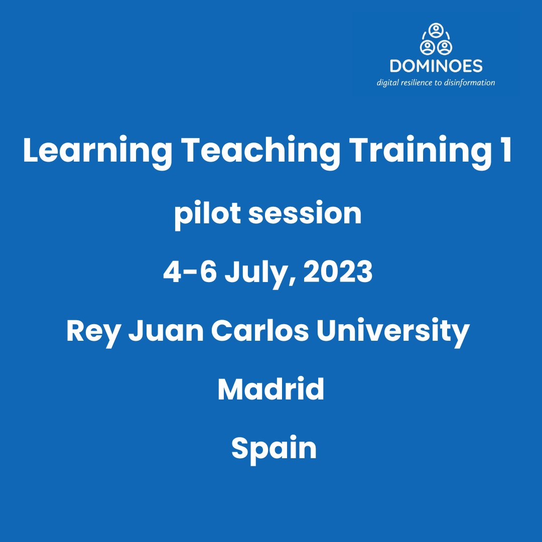 The Learning, Teaching, Training 1 – pilot session took place from 4th to 6th of July 2023, at the Rey Juan Carlos University, Madrid, Spain.

More details: projectdominoes.eu/ltt/ltt1-pilot…

#dominoesproject #Erasmus+ #LearningTeachingTraining