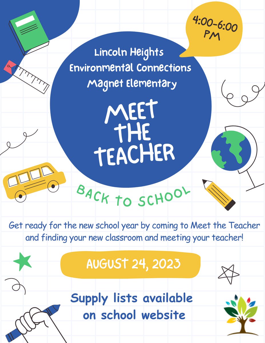 Lincoln HeightsECMES (@lhecmes) on Twitter photo We look forward to seeing our 1st-5th grade students and families August 24 from 4:00-6:00PM for Meet the Teacher! ๐๐๐ชด<a href="/LHES_PTA/">Lincoln Heights Environmental Connections MES PTA</a> <a href="/SGaitan/">Scott Gaitan</a> <a href="/MrsMcAuleyNC/">AnitaM</a> We look forward to seeing our 1st-5th grade students and families August 24 from 4:00-6:00PM for Meet the Teacher! ๐๐๐ชด<a href="/LHES_PTA/">Lincoln Heights Environmental Connections MES PTA</a> <a href="/SGaitan/">Scott Gaitan</a> <a href="/MrsMcAuleyNC/">AnitaM</a>