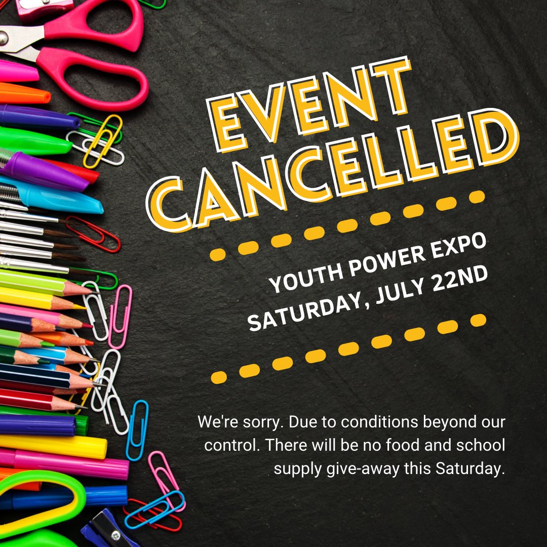 IndyFoodPolicy's tweet photo. We’re sorry, but due to circumstances beyond our control, the Youth Power Expo scheduled for this weekend has been cancelled.
There will be no food distribution this Saturday. https://t.co/JFfXg5RG2s