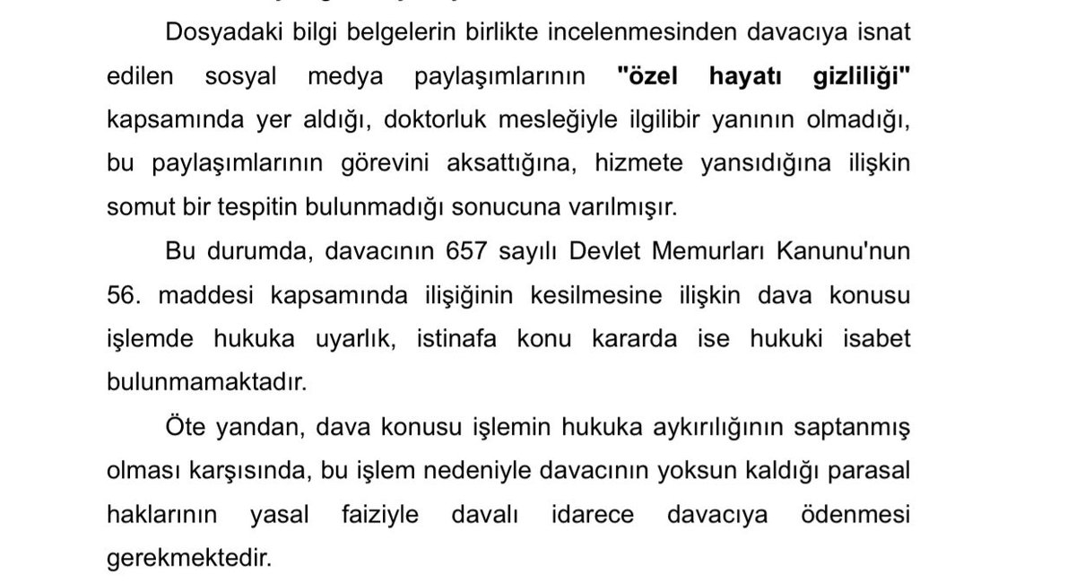 askolandin's tweet photo. BASINA VE KAMUOYUNA;

Memuriyetten men edilip doktorluk görevime son verilmesi hakkında Üst Mahkeme kararını vermiştir;

1-Men cezasının hukuka aykırı olduğuna,

2-Toplam 20 aylık doktor maaşının faiziyle birlikte geri ödenmesine,

3-Göreve iade edilmeme karar verilmiştir ! https://t.co/casXgvNEQo