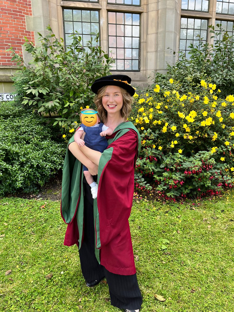 SarahTodorov's tweet photo. So please to have graduated with a PhD in Education from @unibirmingham @DISN_UoB yesterday, with my little one in tow! Thank you @LilaKossyvaki for helping me to get to the end before baby arrived and to @Edubrumalum for a great experience!  #phdchat #6weeksold https://t.co/wpoaOcP6o2