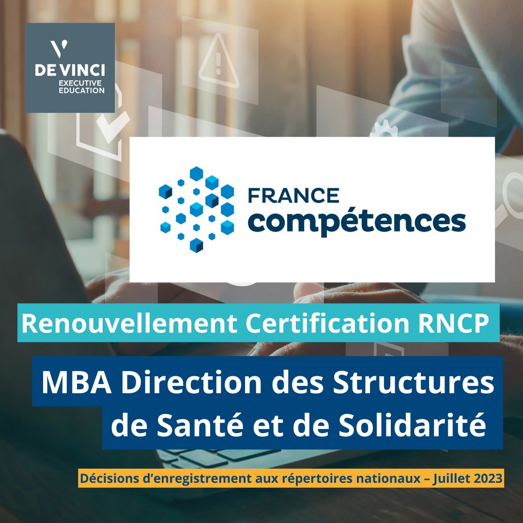 ✅ 🎓 MBA Direction des Structures de Santé et de Solidarité : Renouvellement #Certification #RNCP.

👏 aux équipes <a href="/DevinciExec/">Devinci Executive Education</a>  
<a href="/davidcausse/">davidcausse</a> <a href="/GuyVallet/">Vallet</a>, Alexis Cavaillon, Jessica Brochet
ow.ly/fK5S50PhaRl

#reconversionprofessionnelle #ExecutiveEducation