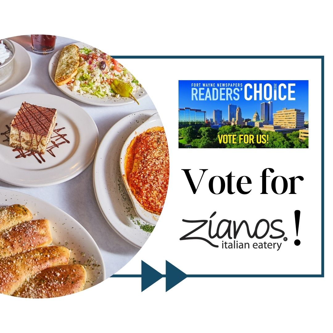 ZianosItalian's tweet photo. Calling all Zianos fans!! If you love Zianos, it’s time to let the good people at Fort Wayne Newspapers know! 

The Readers’ Choice for 2023 is upon us, and voting has begun. Hop on Facebook for links and vote for us daily - but don’t wait! Voting ends on July 30th! https://t.co/35x1BRnFjs