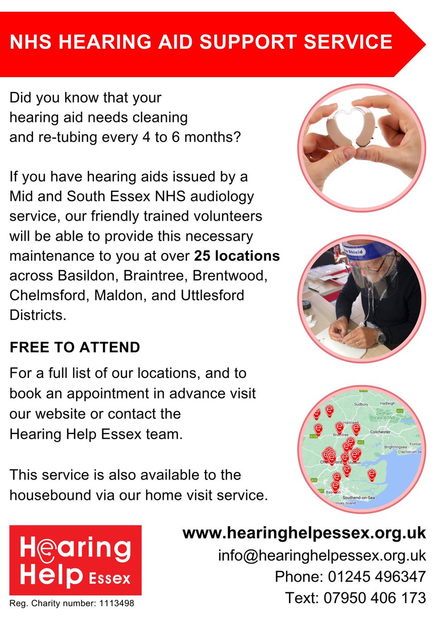 HelpwithHearing's tweet photo. Did you know that your #HearingAid needs cleaning and re-tubing every 4-6 months?

Why not book an appointment to visit one of our sessions, where our award-winning #Volunteers can clean and re-tube your hearing aids for FREE.

https://t.co/wR9KnTIhxF https://t.co/RGPogzxe4V