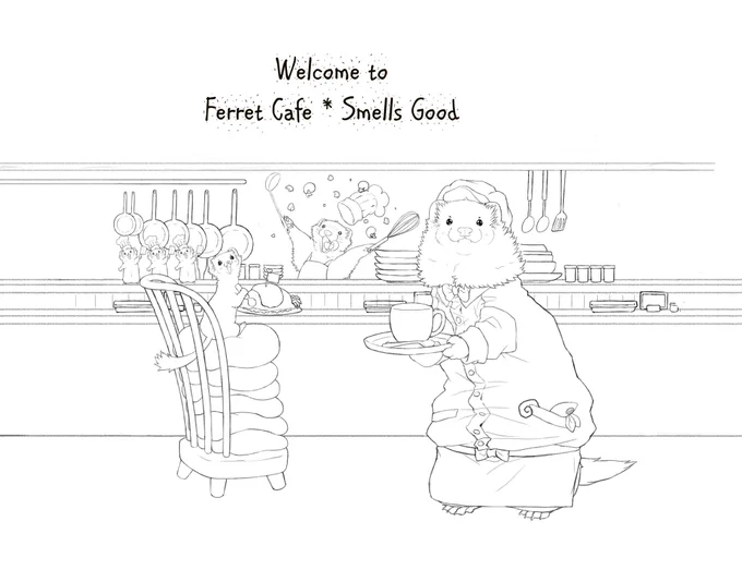 Drawing Ferret Cafe's image art! The second one was drawn in January 2022!
