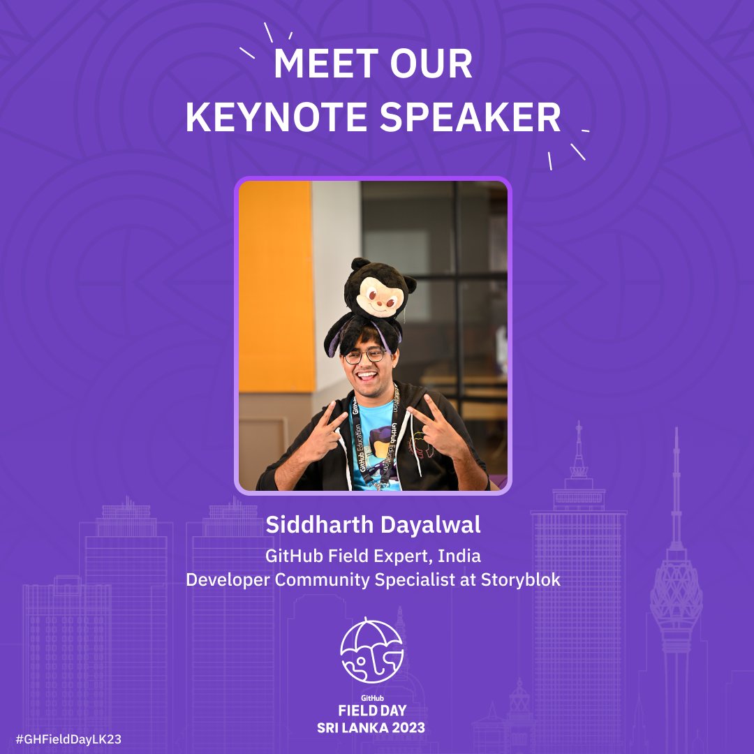 GHFieldDaySL's tweet image. 🎉 Drumroll, please! 🎉 

We are thrilled to announce our guest speaker for GitHub Field Day Sri Lanka: Siddharth Dayalwal, the GitHub Field Expert and developer community specialist at Storyblok! 🚀

See you there! ☂️✨

#GitHubFieldDaySL #GitHubEducation