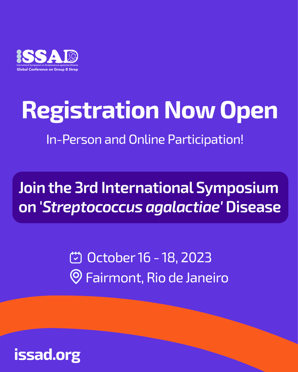 IssadOrg's tweet photo. 🔬 Calling all researchers, healthcare professionals, and enthusiasts in the field of 'Streptococcus agalactiae' research

We are thrilled to announce the 3rd International Symposium on 'Streptococcus agalactiae' Disease, and we want YOU to be part of this transformative event 🇧🇷 https://t.co/PpbvWAMX3v