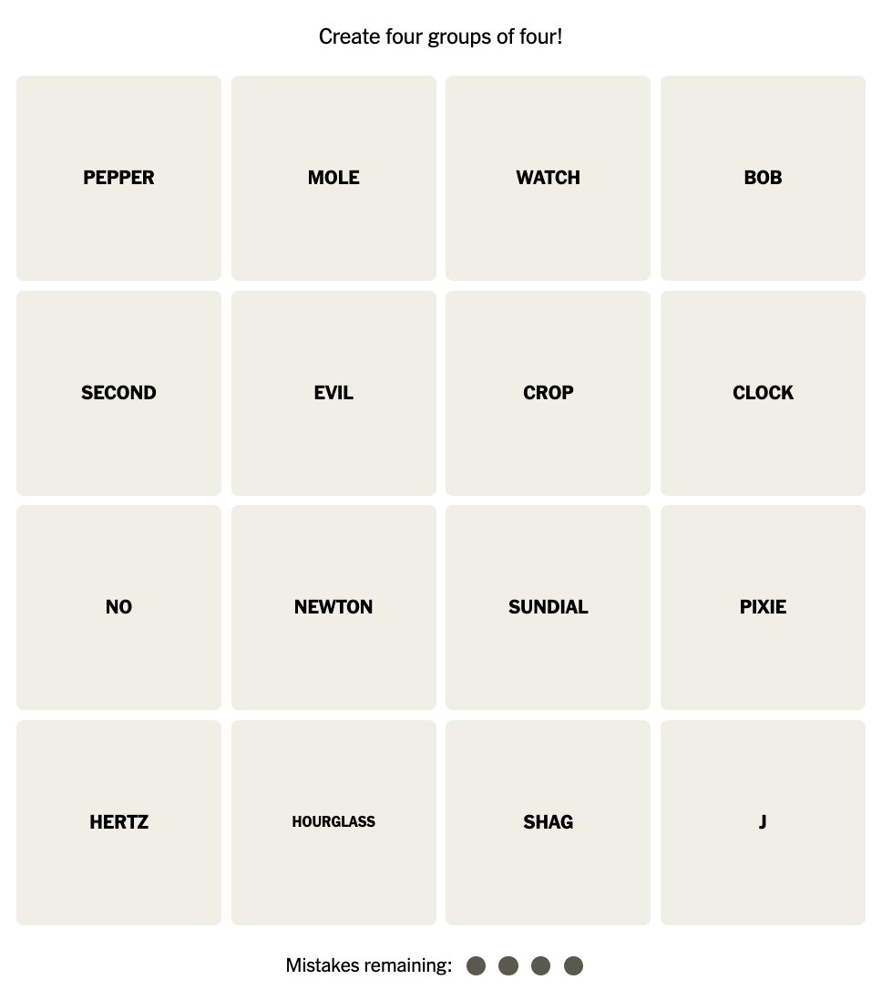 nytimes's tweet photo. Connections is a daily game about finding common threads between words. Players must select four groups of four words without making more than four mistakes. https://t.co/prPiKQCLT8 https://t.co/Tb7i9eMRo4