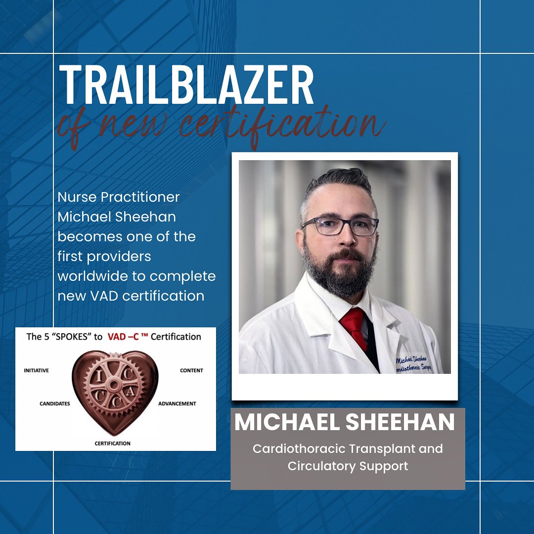 The new VAD-C test launched in 2022 is designed to validate the expertise of clinicians that care for the durable ventricular assist device population. Sheehan was one of the first worldwide to take the test and receive the certification 🫀🔩 APPs leading medicine!