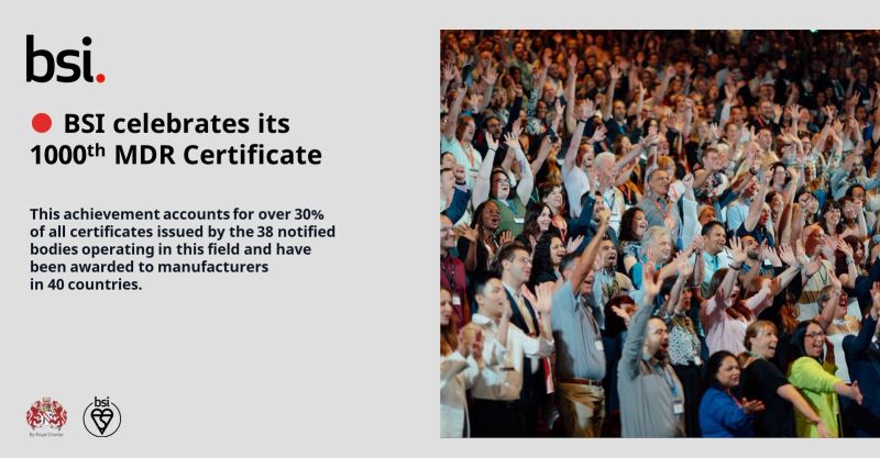 Wir freuen uns zu verkünden, dass BSI am 26. Juni 2023 das #1000ste #Zertifikat gemäß der Medizinprodukteverordnung (#MDR) ausgestellt hat! 🎉 🥂