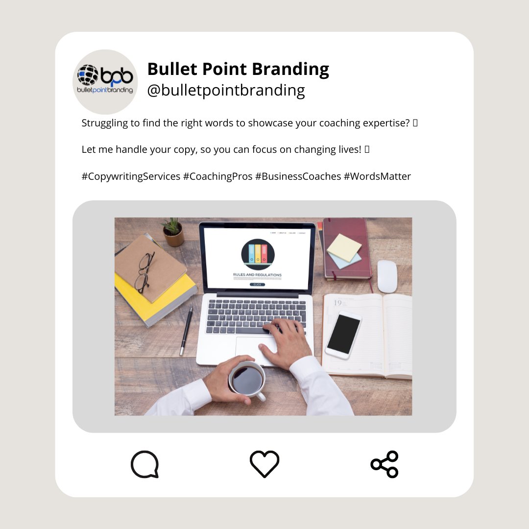 bpbrandingGroup's tweet photo. Struggling to find the right words to showcase your coaching expertise? 🤔 

Let me handle your copy, so you can focus on changing lives! 💼 

#CopywritingServices #CoachingPros #BusinessCoaches #WordsMatter https://t.co/T4VFs5gZDz