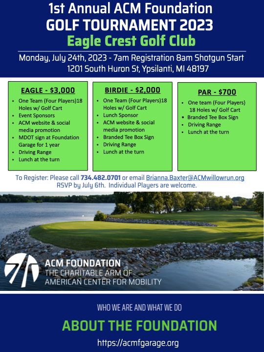 We are excited to announce Washtenaw Community College's Eagle sponsorship of the 1st Annual ACM Foundation GOLF Tournament! The ACM Foundation offers education, training &amp; professional development opportunities spanning from STEM K-12 to higher education and corporate training.