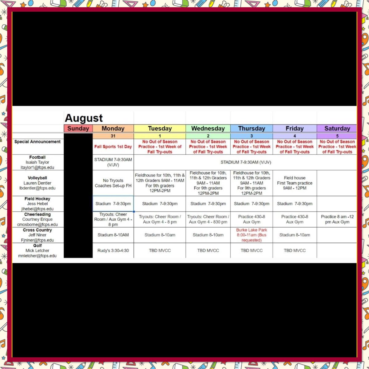 First day of Fall Practice starts on July 31.  Go to majorsathletics.org for physical and registration info