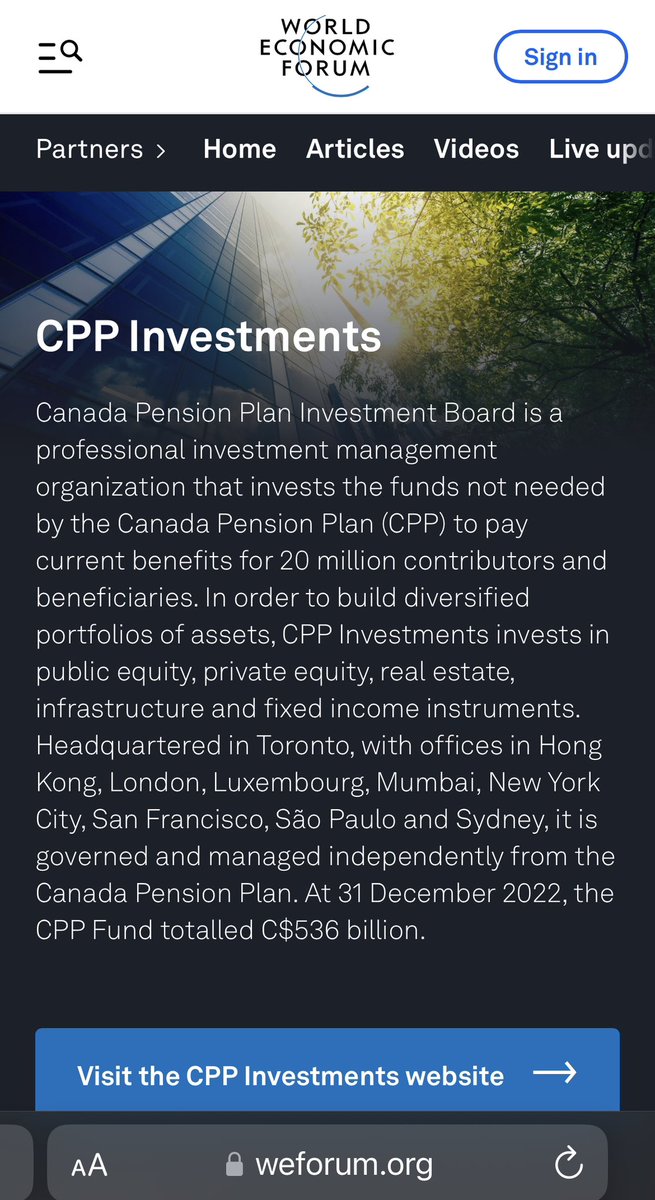 weblandian's tweet photo. #YYC radio reminded me this morning the Canada Pension Plan Investment Board is top-ranked globally 😂

They missed this partners with the WEF part, do you think the Premier will ever talk about the full scope of it?

…

AB is still pushing #DigitalID to receive 💰supports, why? https://t.co/MfmPhTkFEm