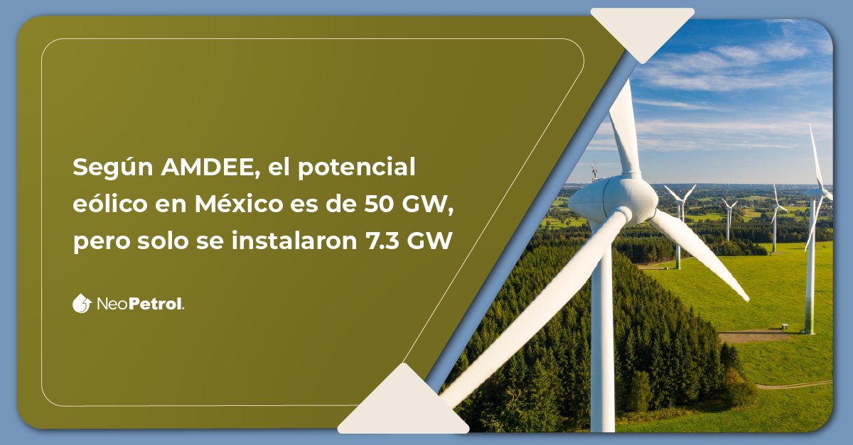NeoPetrol's tweet photo. AMDEE reporta un potencial eólico de 50 GW en México, pero solo se han aprovechado 7.3 GW. ¡Es hora de aprovechar al máximo nuestra capacidad para impulsar la energía eólica y lograr un futuro más sostenible!🌎🔋🍃

F. @energia1234 
https://t.co/kLS1uVFILY https://t.co/Cmdp2hcbCN