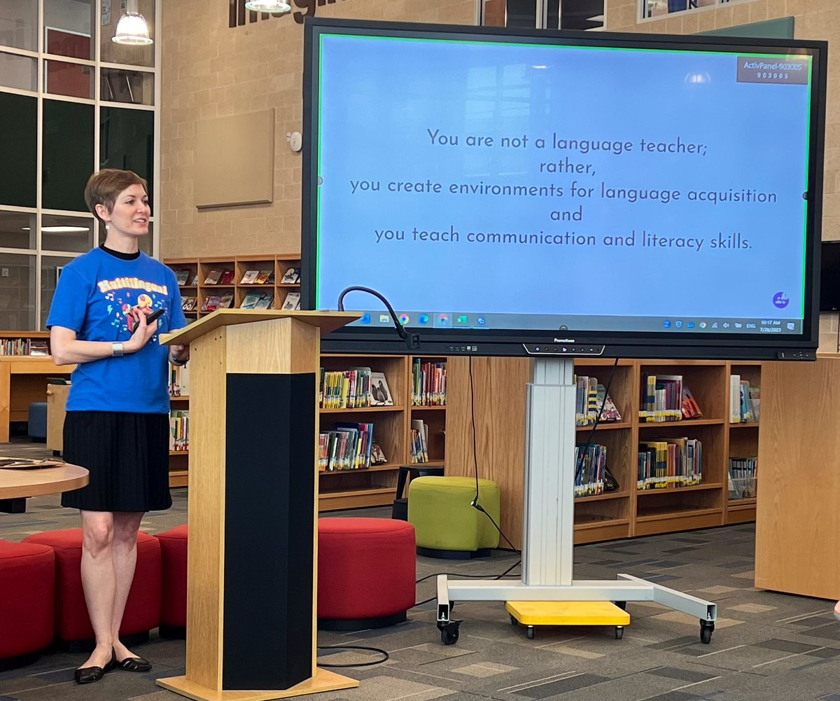 HolaMaestraLeal's tweet photo. “You are not a language teacher. You create environments for language acquisition, and you teach communication and literacy skills” - Dr. Meredith Clark
@r10worldlangs @SBISD @SBISDML @DrAylinMartinez @YosetAltamirano @MariaSolGomez76 @fernandoESL @TecJulie 
#SBISDML2023 https://t.co/RnvYujOx5N