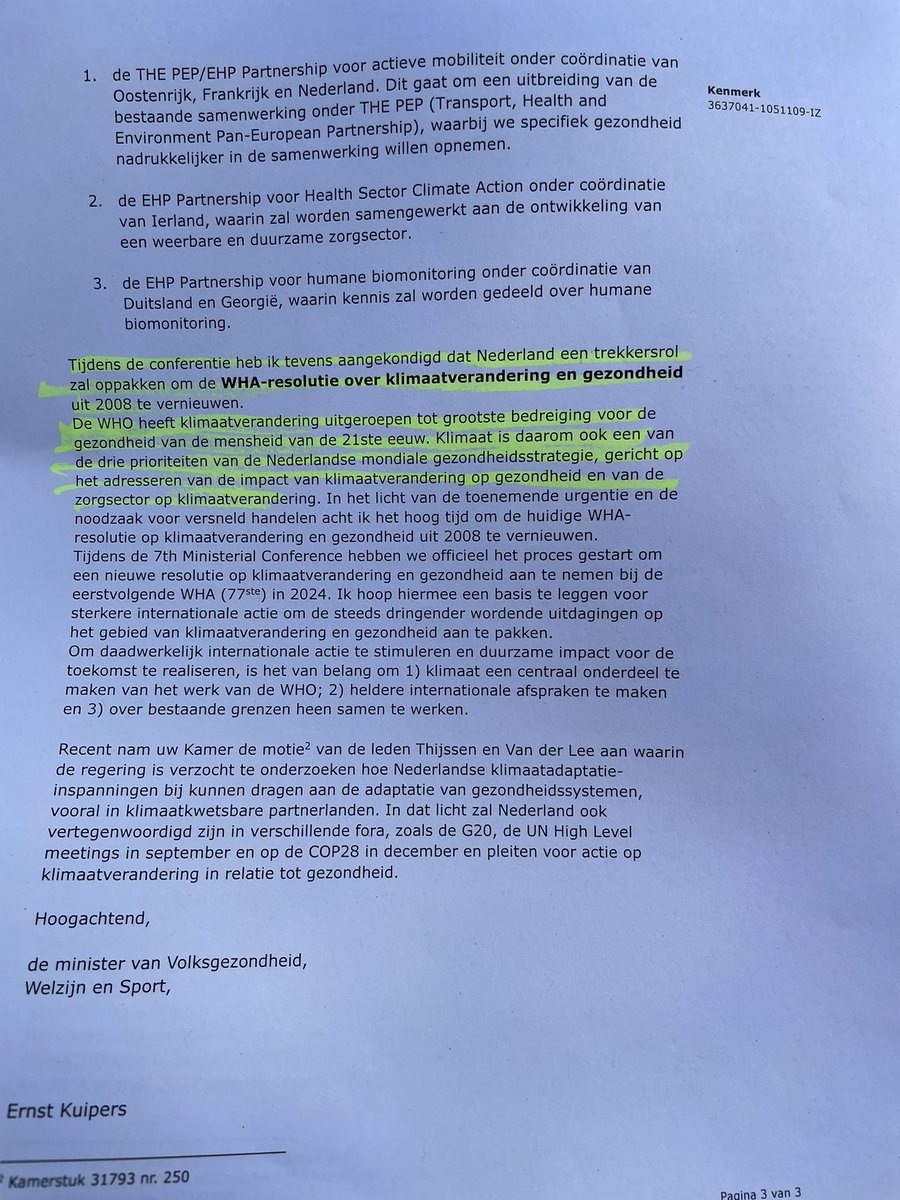 Ook in deze kabinetsbrief van 13 juli wordt meermaals een verband gelegd tussen de zogenaamde “klimaatcrisis” en de volksgezondheid: “De WHO heeft klimaatverandering uitgeroepen tot grootste bedreiging voor de gezondheid van de mensheid.”🤡 Nederland moet uit de WHO en wel ASAP.