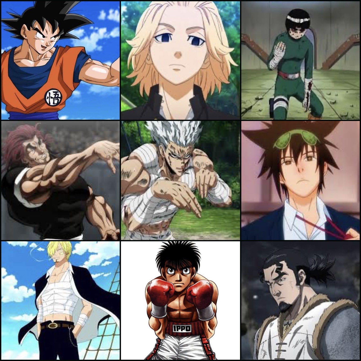 Nishu on X: Martial arts only, NO POWERS pick one anime character from  each row who's winning?  / X