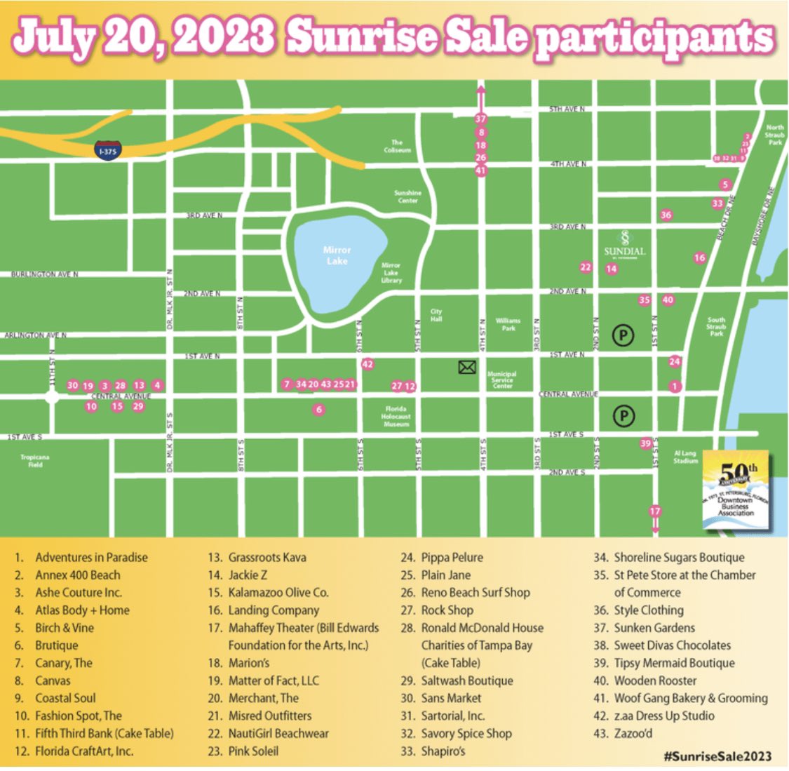 LindsayCrossFL's tweet photo. 50th anniversary #sunrisesale going on today in @StPeteFL
Coop & I scooped up some great early morning deals but you can still snag them all day from Beach Dr to the Edge District.
#shoplocal #localbusiness
@StPeteChamber @dtsp @edge_district https://t.co/R5BJFM3B86