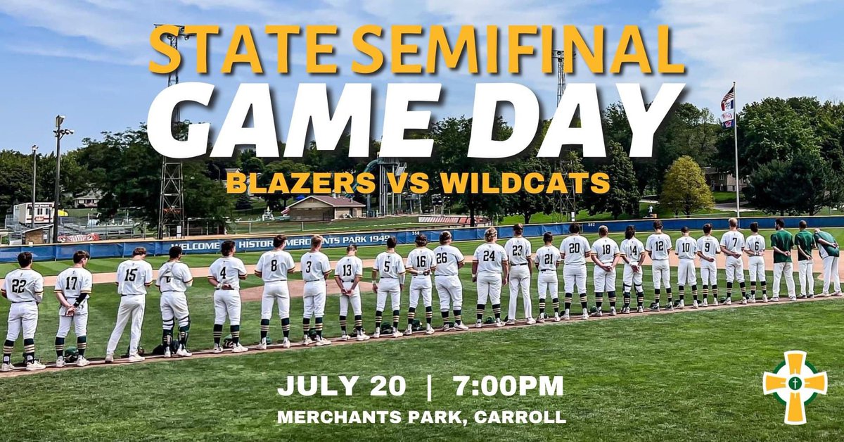 BeckmanCatholic's tweet image. GOOD LUCK to the Blazer baseball team who play the West Lyon Wildcats in the state semifinals tonight in Carroll at 7:00 PM. Go Blazers!