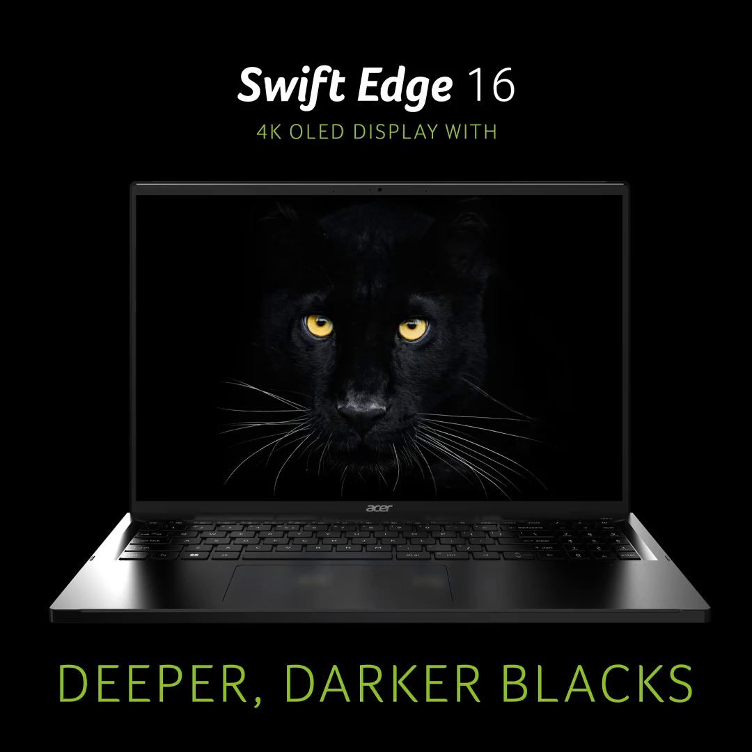 Het 4K OLED-scherm met VESA DisplayHDR™ True Black 500-certificering van onze Swift Edge 16 zorgt voor meer dynamische kleuren en diepere, donkerdere zwarttinten. 🖤 💻 

Shop 'm hier: acer.link/44BeVpu

#OLEDDisplay #OLED #4KOLED  #LaptopDisplay #SwiftEdge16