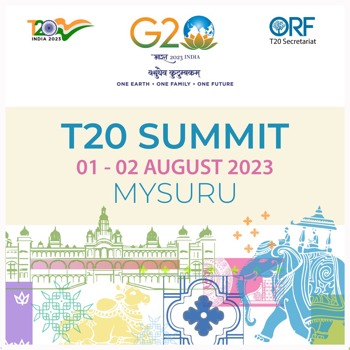 🚨 THINK20 SUMMIT is finally here!

The #T20Summit is the milestone event of <a href="/T20org/">T20 South Africa</a>. 

It provides an opportunity to collectively showcase ideas &amp; insights on the priorities of India’s #G20 Presidency.

August 1-2 | Mysuru

Register here: t20ind.org/event/t20-summ…

#G20India