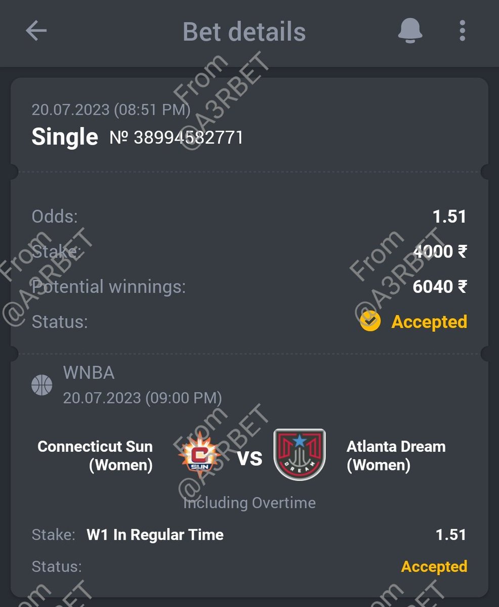 #PreBet #WNBA #WNBATwitter #WNBAPick #MoreThanGame #Atlantadream #CTSun

12 Units 

#GamblingTwitter #SportsBetting #TeamParieur #SportsBet #Betting #FreePicks #SportsBettor #A3RBET

Like + RT