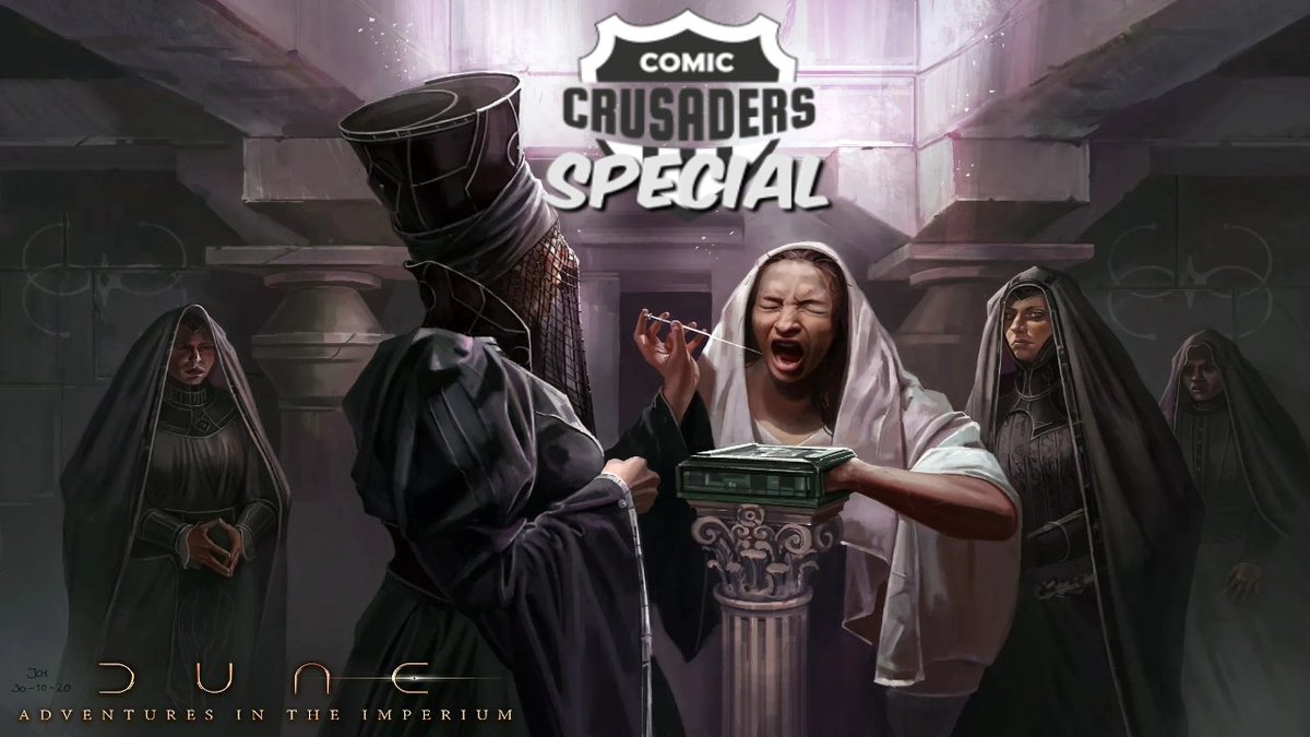 ComicCrusaders's tweet photo. Hang out with #DavidHoward (@NemesisFC2) &amp; #JeffBracey (@Bracey452) for a NEW #ComicCrusadersSpecial! Tune in as they discuss &amp; #review the @Modiphius #DUNE #RPG game and more...... #gaming https://t.co/ZbMzmIOhw5 https://t.co/fVzpfc3qTl