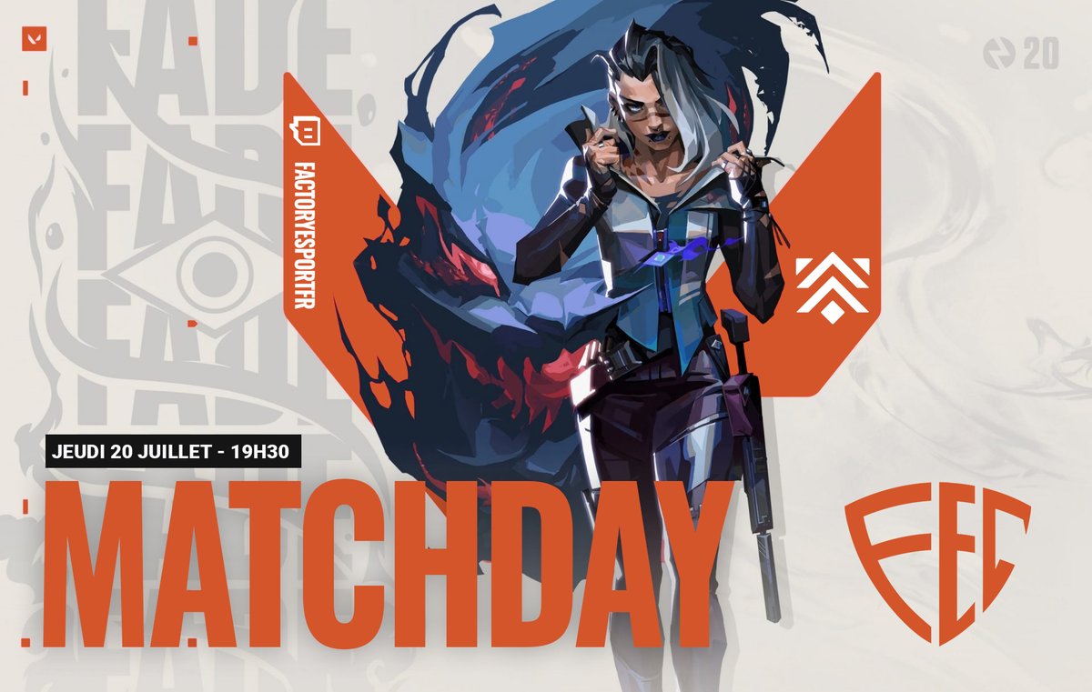 On se lance sur #VALORANT ?! L'équipe admin du FEC fait la saison Première ! First match ce soir !

🕘 19H30
📽   ttv/factoryesportfr
🏆 0-0
👱 @FEC_Stroxius, <a href="/Quentin_Many/">quentin_Garfield</a>, <a href="/rioTAAANK/">rioTAAANK</a>, @Hezzcsgo &amp; <a href="/zyrox88/">zyrox</a> 

Merci <a href="/FactoryClubFR/">Factory Club pour Entrepreneur</a>

#FECforVictory🟠⚪
