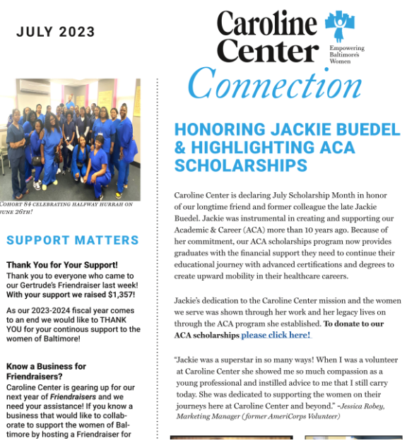 carolinecenter's tweet photo. Check out our July Newsletter featuring ACA, scholarships, and Scrubs on a Mission highlights!  

 In continuation of our rebranding, our newsletter has a fresh new look! https://t.co/avP8vfN8ko 

#CarolineCenter #CarolineCenterBaltimore #CarolineConnections #CarolineCenterWomen https://t.co/q9rxPfZnQJ
