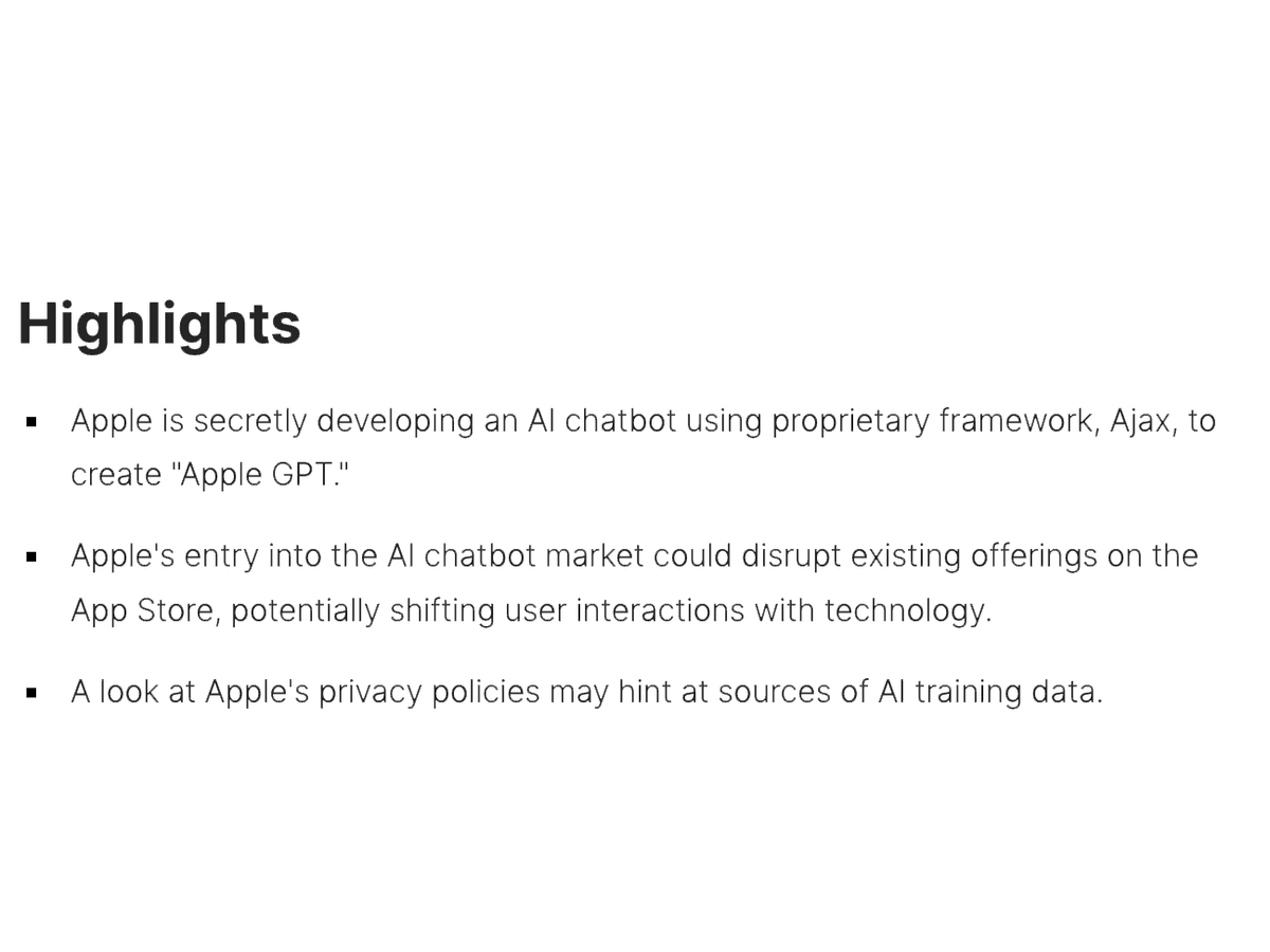 sejournal's tweet photo. How will Apple GPT affect OpenAI, Microsoft, Google, and other generative AI developers? https://t.co/TBo7YZnwF1

#AppleGPT #AI #Chatbot #Apple #OpenAI https://t.co/FnRHh6Arsp