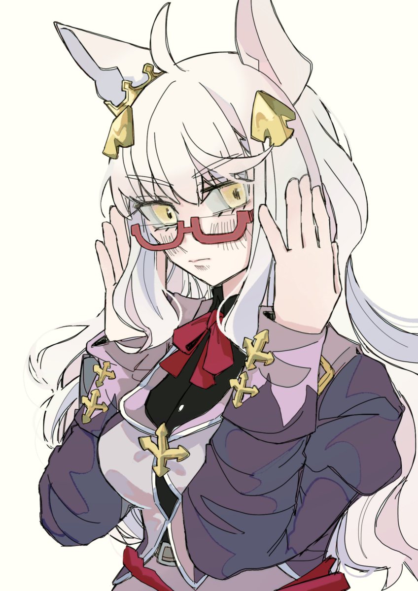 1girl solo animal ears long hair horse ears glasses semi-rimless eyewear  illustration images