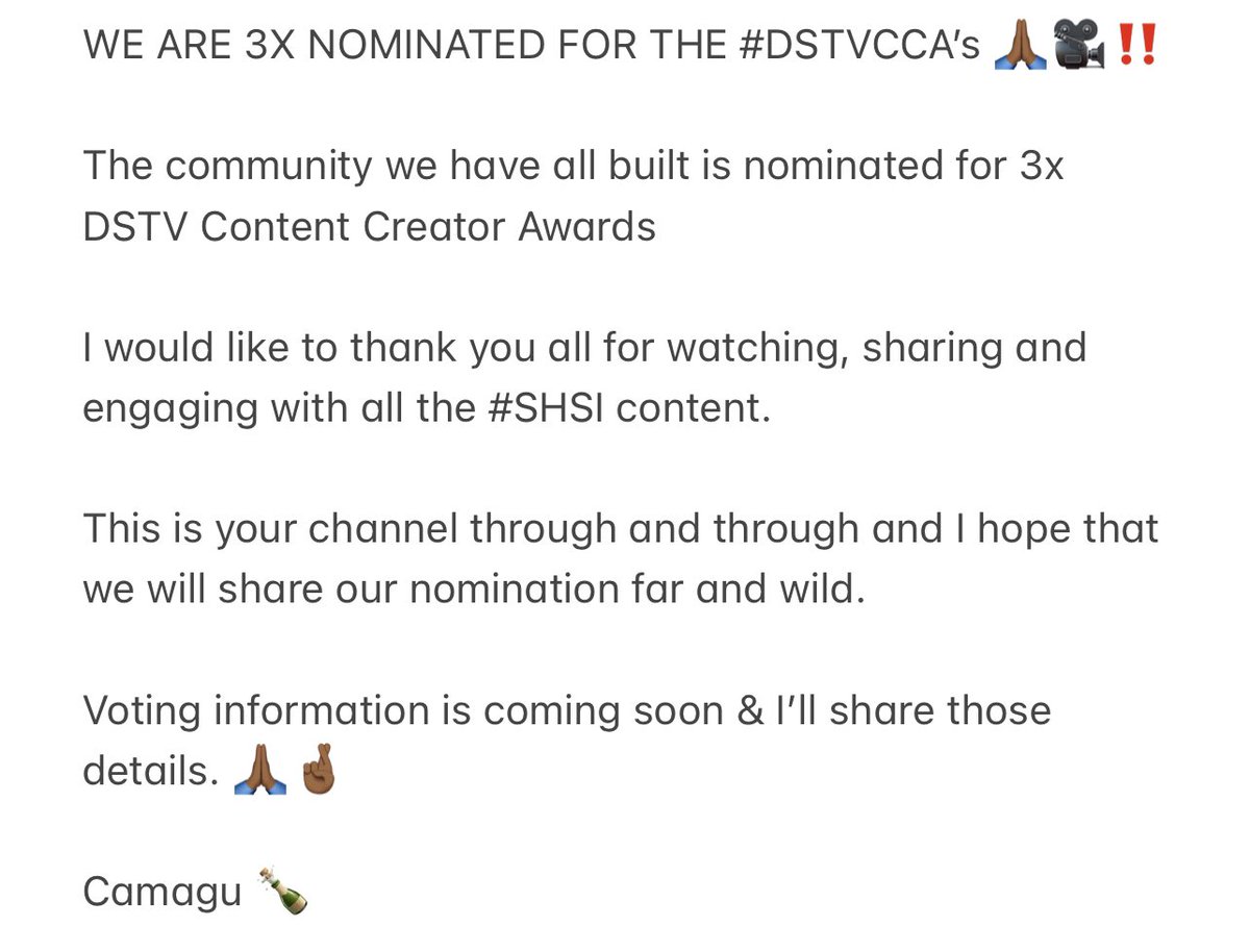 mooshtaffa's tweet image. WE ARE 3X NOMINATED FOR THE #DSTVCCA’s 🙏🏾🎥‼️

The community we have all built is nominated for 3x DSTV Content Creator Awards 

Voting details will be out soon. 

Camagu 🍾

@ContentAwardsSA @DStv @tiktok_sa