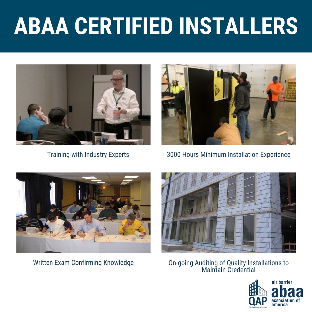 When you use an ABAA certified installer, you are provided with an individual that has been properly trained, certified and has the knowledge and tools to do a great installation.

lnkd.in/gjficn2k

#airbarriers #airbarrierassociation #abaaqap
