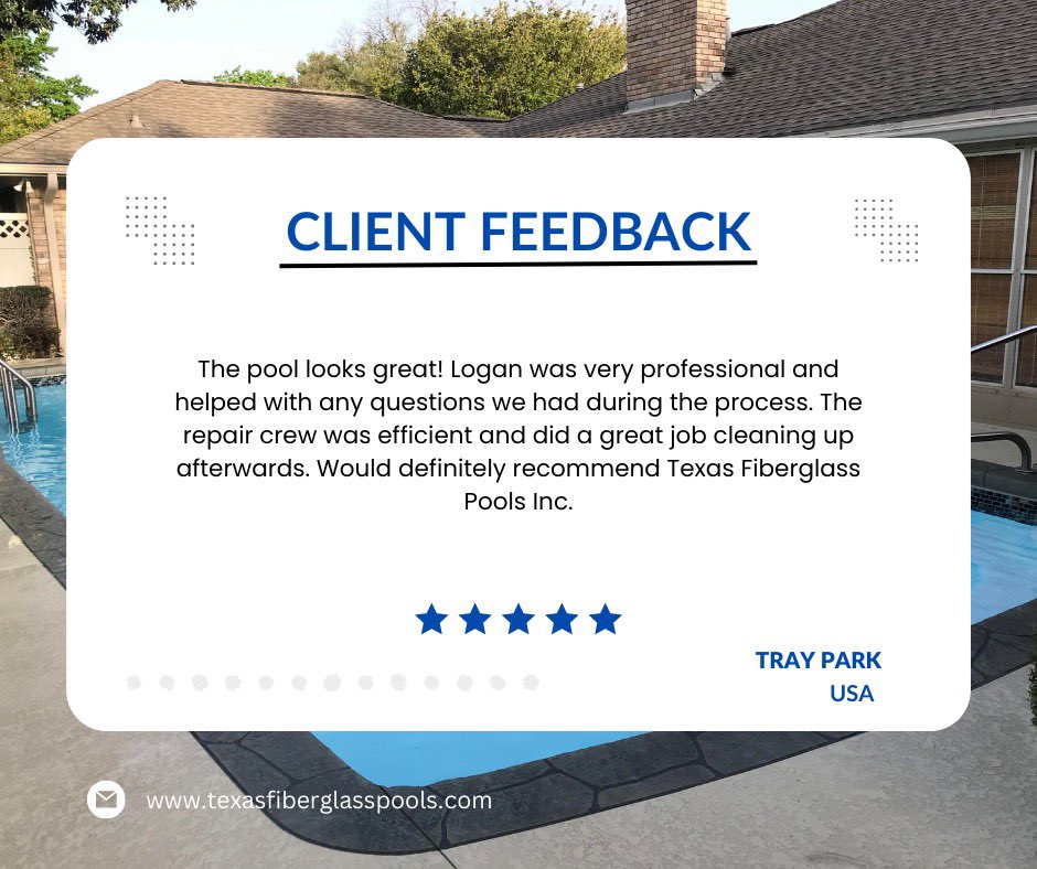 🙌🌟 Big thanks to all our amazing customers for making Texas Fiberglass Pools shine! Your fantastic reviews keep us motivated to create the best pool transformations ever! 💦🏊‍♀️
 
#Grateful #CustomerAppreciation #TexasFiberglassPools #PoolRemodeling