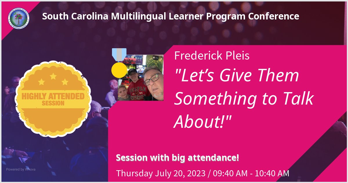 ccsd_mso's tweet image. @CCSDMSO Gave a talk at South Carolina Multilingual Learner Program Conference on Let’s Give Them Something to Talk About!. Thanks for the great turnout! @CCSDConnect #SCarolinaMLs #SCMLProgram @SCarolinaMLLs @EducationSC @EllevationEd - via #Whova event app