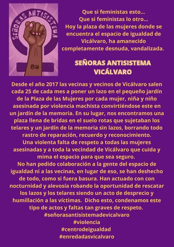 RedEnredadas's tweet photo. #SeñorasAntisistema
#ContraLasViolenciasMachistas
#VicálvaroFeminista https://t.co/cENg7FhklN