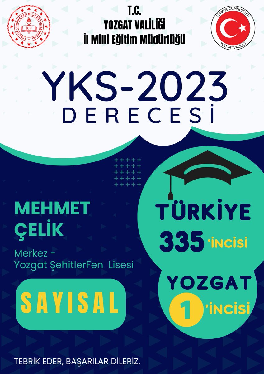 yozgatilmem's tweet photo. 🇹🇷YKS-2023'te Yozgat'ımızdan Üstün Başarı🇹🇷

YKS Sınavında büyük başarı göstererek derece yapan öğrencilerimizi tebrik eder velilerimize, öğretmen ve yöneticilerimize emeklerinden dolayı teşekkür ederiz. 
#BAŞARIYOZGATTANESER
#YKS2023
@Yusuf__Tekin @ziyapolat73 @tcmeb @yusufyaz66 https://t.co/qWkltcrUfu