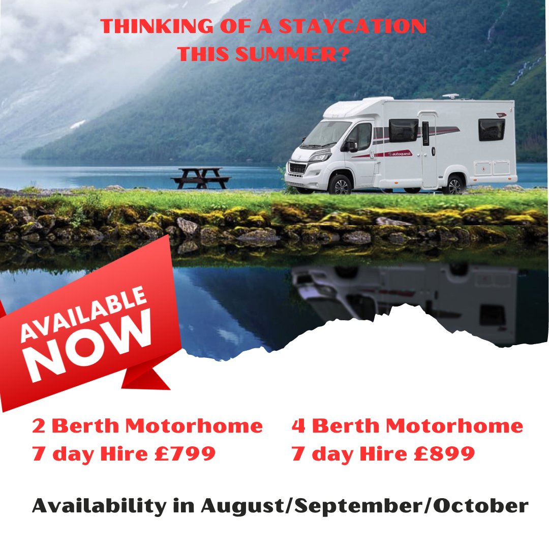 WCMHinfo's tweet photo. FORGET THE QUEUES AND DELAYS AT THE AIRPORT
Enjoy what the UK has to offer.  Explore the beautiful countryside and coastline in one of our Autoquest Motorhomes
Call us for more information and availability  - 01278 761200
#motorhomehire #holiday #staycation #lakes #roadtrip #hire https://t.co/RNLoNpG6I6