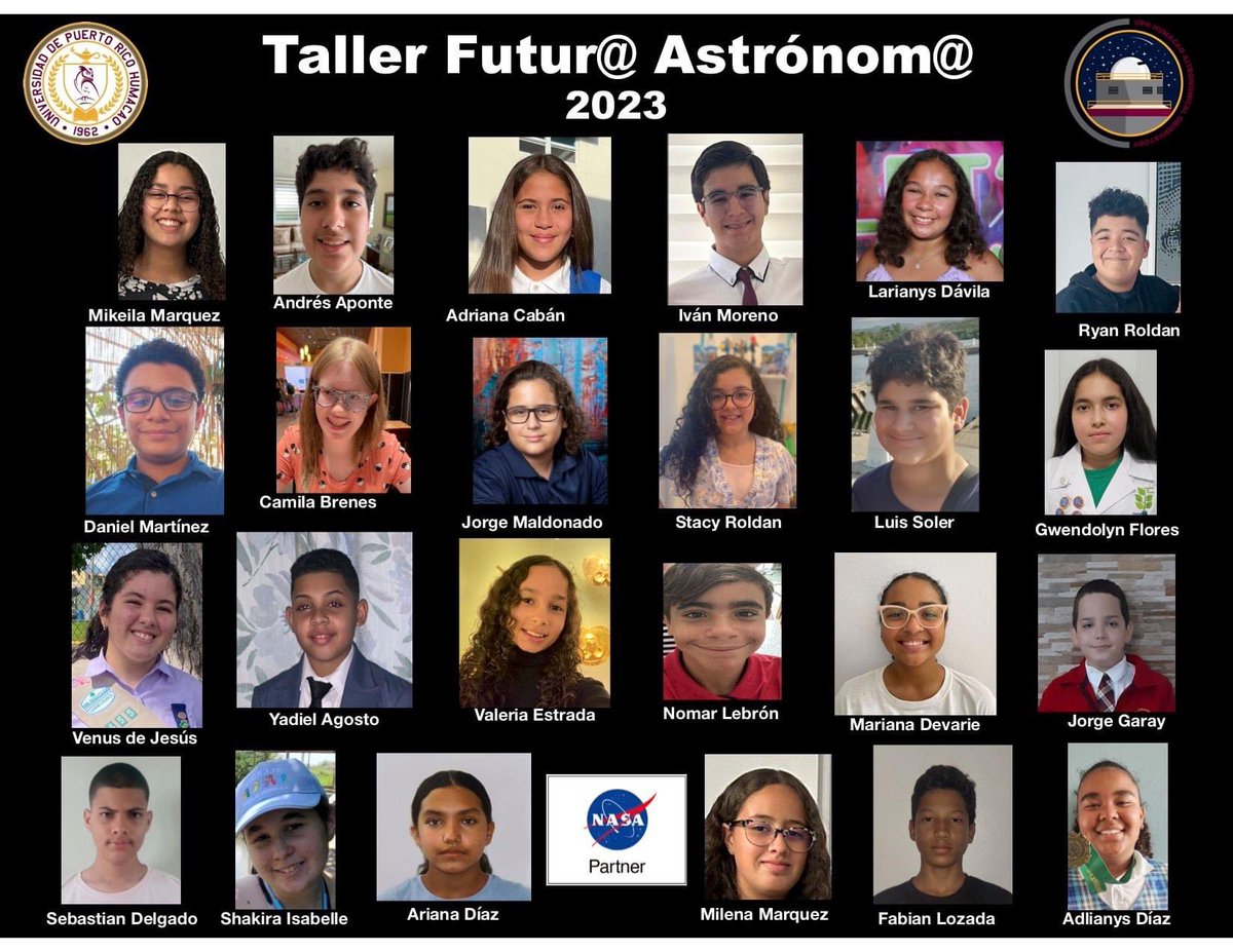 👇 Meet our third Cohort of Future Astronomers! 👏 ¡Nos complace presentarles al grupo de estudiantes de 7mo a 9no grado de nuestros talleres de verano "Futur@ Astrónom@" del 2023! ¡Felicidades Futur@s Astrónom@s! <a href="/nasa_pr/">NASA PR Space Grant Consortium</a>  <a href="/fisicauprh/">Física y Electrónica</a>  #UPRH